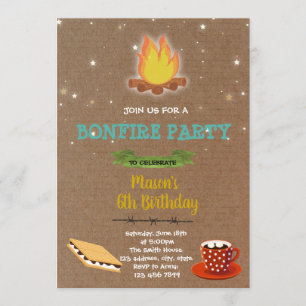 Bonfire party birthday invitation