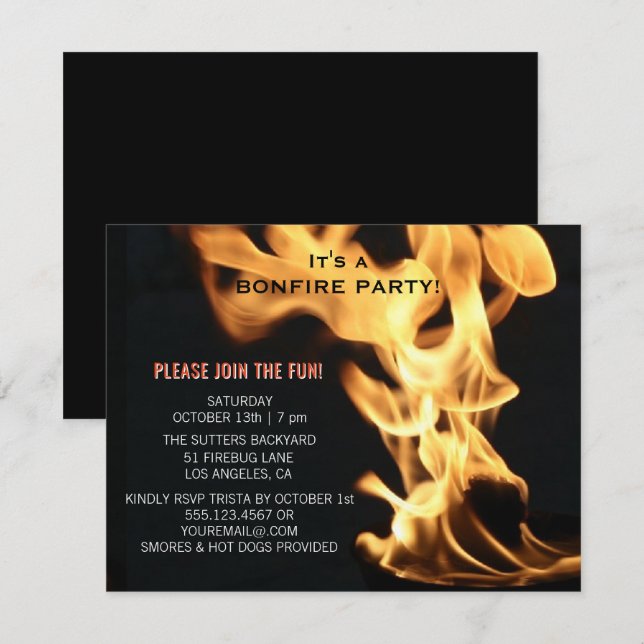 Bonfire Party Campfire Flames Camp Out Invitation (Front/Back)