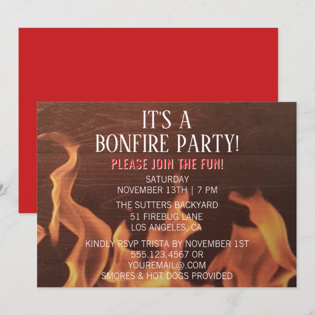 Bonfire Party Campfire Red Camp Out Invitation (Front/Back)