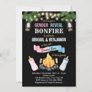 Bonfire S'more Baby Gender Reveal Invitation Co-ed