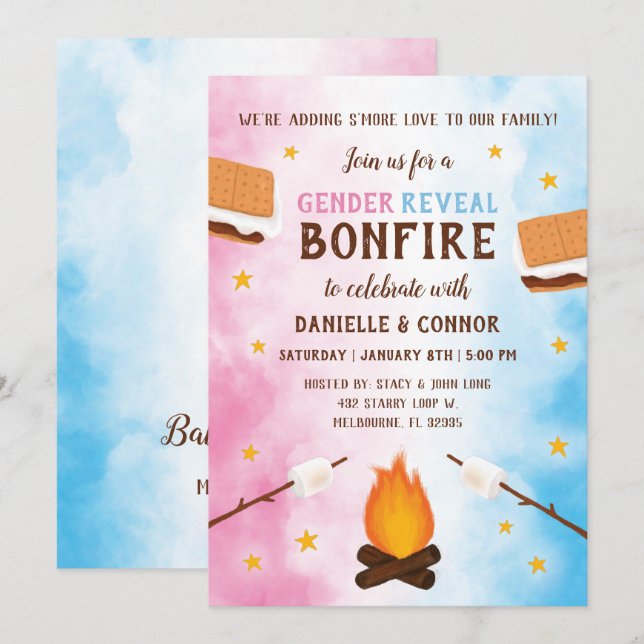 Bonfire S'more Love Baby Gender Reveal Invitation (Front/Back)