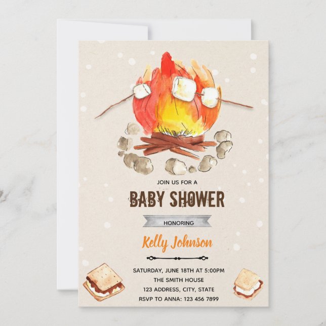Bonfire s'more shower birthday invitation (Front)