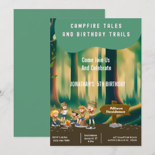 Bonfire Woodland camping outdoor birthday party Invitation