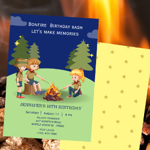 Bonfire Woodland camping outdoor birthday party   Invitation