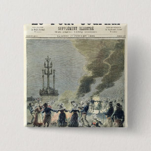 Bonfires lit to celebrate the summer solstice in 15 cm square badge