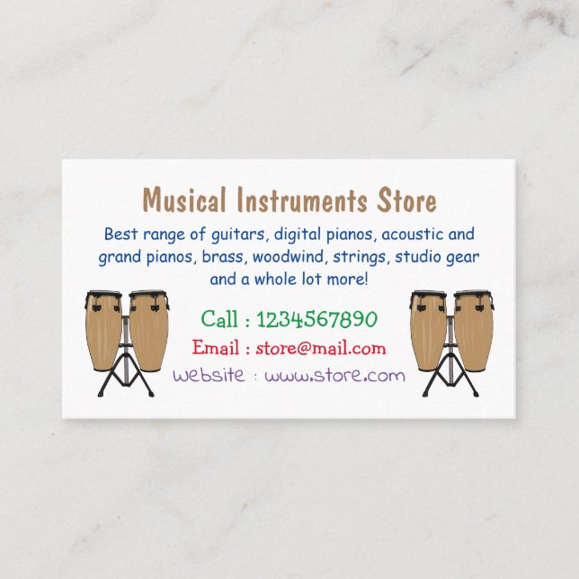 Bongo drum cartoon illustration business card (Front)