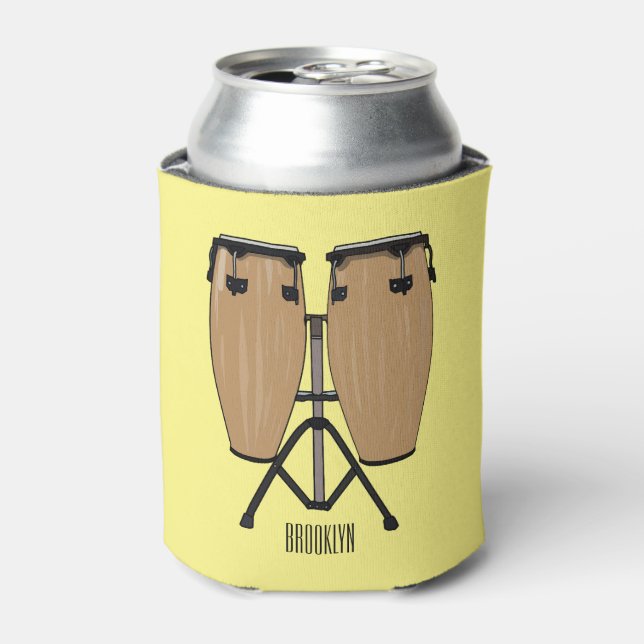 Bongo drum cartoon illustration  can cooler (Can Front)