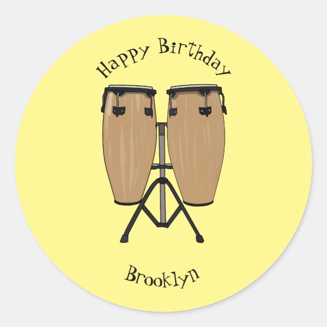 Bongo drum cartoon illustration classic round sticker (Front)