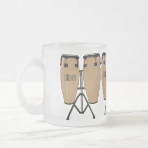 Bongo drum cartoon illustration frosted glass coffee mug