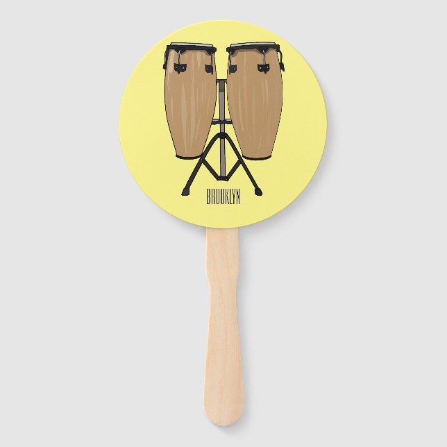 Bongo drum cartoon illustration  hand fan (Front)