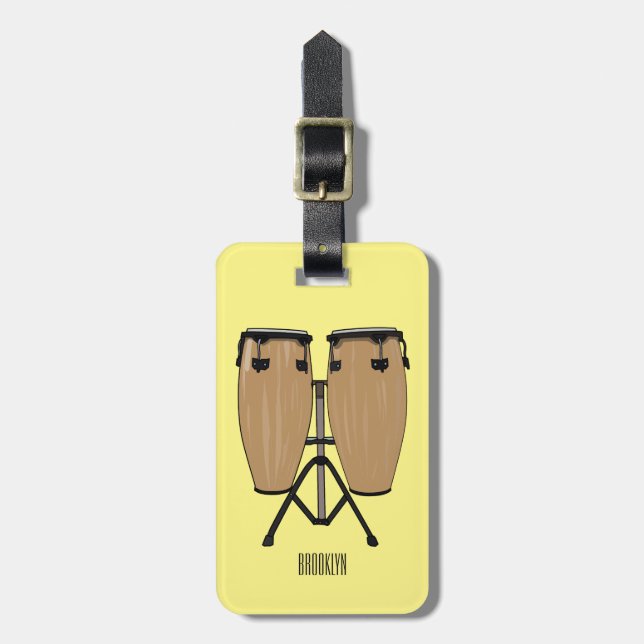 Bongo drum cartoon illustration luggage tag (Front Vertical)