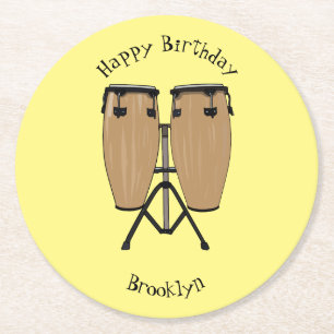 Bongo drum cartoon illustration round paper coaster