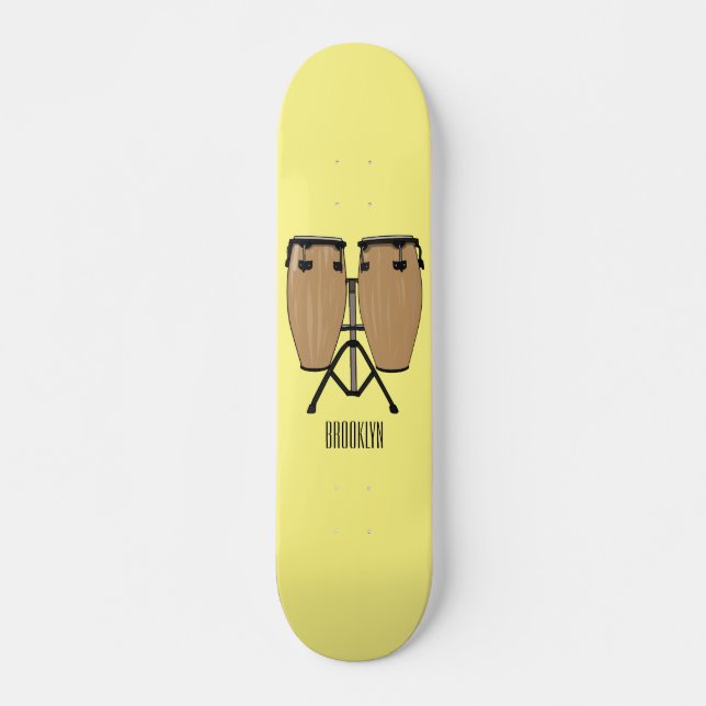 Bongo drum cartoon illustration  skateboard (Front)