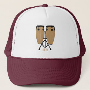 Bongo drum cartoon illustration  trucker hat