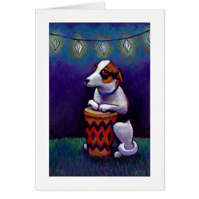 Bongo drum playing dog fun original drumming art (Front)