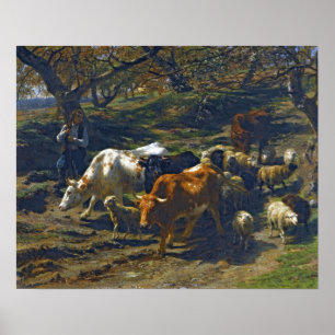 Bonheur - A Shepherd With His Flock Poster