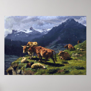 Bonheur - Cattle And Sheep In An Alpine Landscape Poster