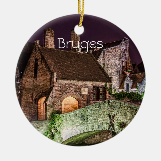 Bonifacius Bridge in Bruges Ceramic Tree Decoration (Front)