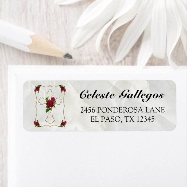 Bonita Bautisma de Niñas Con Cruz de Oro Rosa Roja (Insitu)