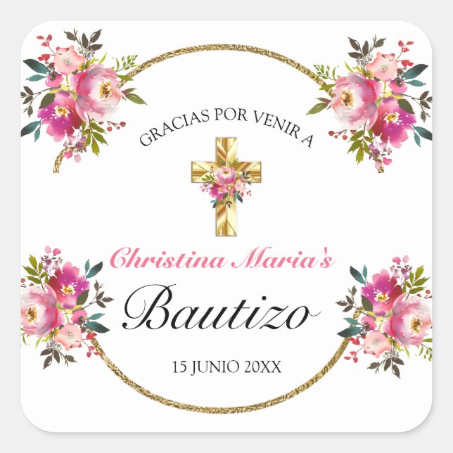 Bonita Del Bautismo De La Cruz Del Oro  Square Sticker (Front)