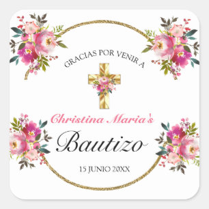 Bonita Del Bautismo De La Cruz Del Oro Square Sticker
