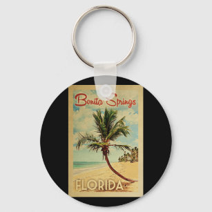 Bonita Springs Palm Tree Vintage Travel Key Ring