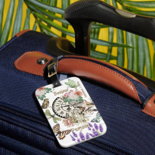 Bonjour Adorable watercolor french artwork Modern Luggage Tag
