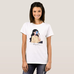 Bonjour Aesthetic Girl Selfie Illustration T-Shirt