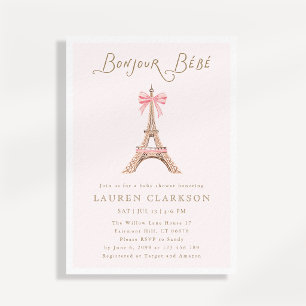 Bonjour Baby Paris Eiffel Tower Pink Bow Baby Show Invitation