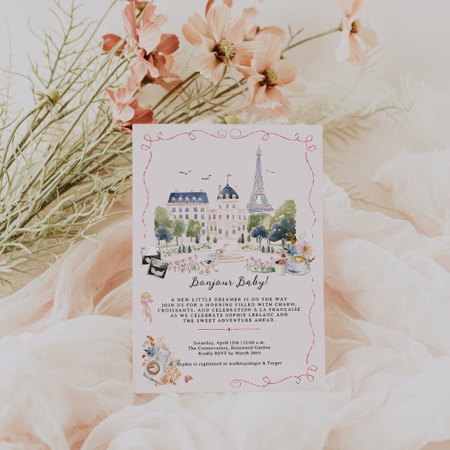 Bonjour Baby! Parisian Watercolor Baby Shower Invitation (Creator Uploaded)