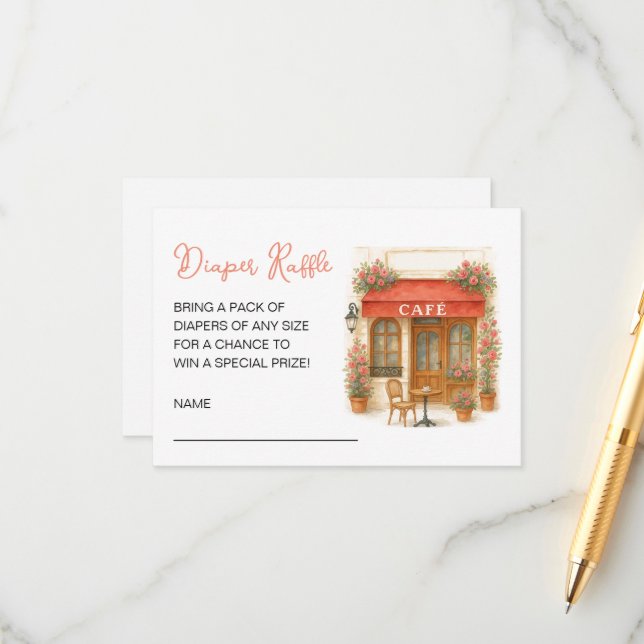 Bonjour Bebe Baby Shower Diaper Raffle Enclosure Card (Front/Back In Situ)