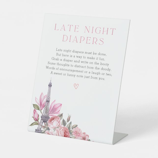 Bonjour Bebe | Baby Shower Late Night Diapers Sign (Front)