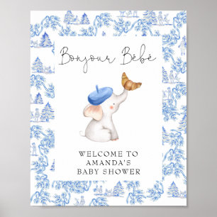 Bonjour Bebe Blue French Boy Welcome Baby Shower Poster