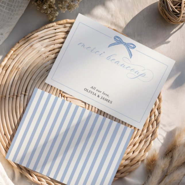 Bonjour Bébé Blue Paris Eiffel Tower Baby Shower Thank You Card (Creator Uploaded)