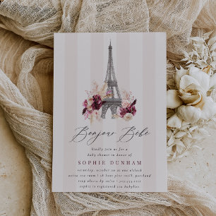 Bonjour Bébé Blush Stripe Paris Baby Shower Invitation