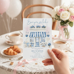 Bonjour Bebe bow Parisian café pink eiffel tower Invitation