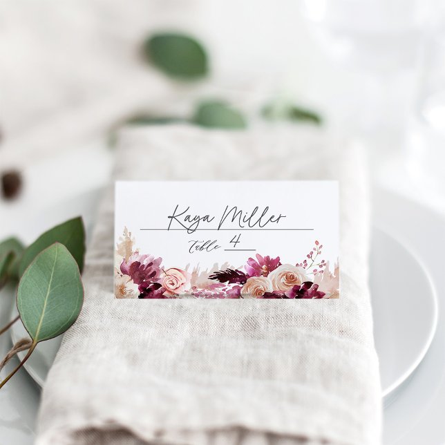 Bonjour Bébé Burgundy Floral Baby Shower Place Card (Creator Uploaded)