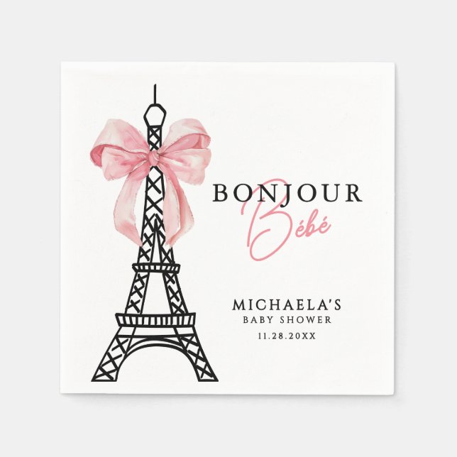 Bonjour Bébé Coquette Bow Paris Baby Shower Napkin (Front)