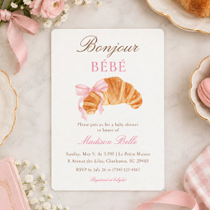 Bonjour Bébé Croissant Bow French Baby Shower Invitation