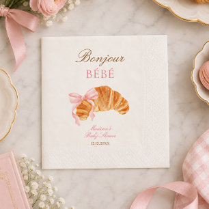Bonjour Bébé Croissant Bow French Baby Shower Napkin