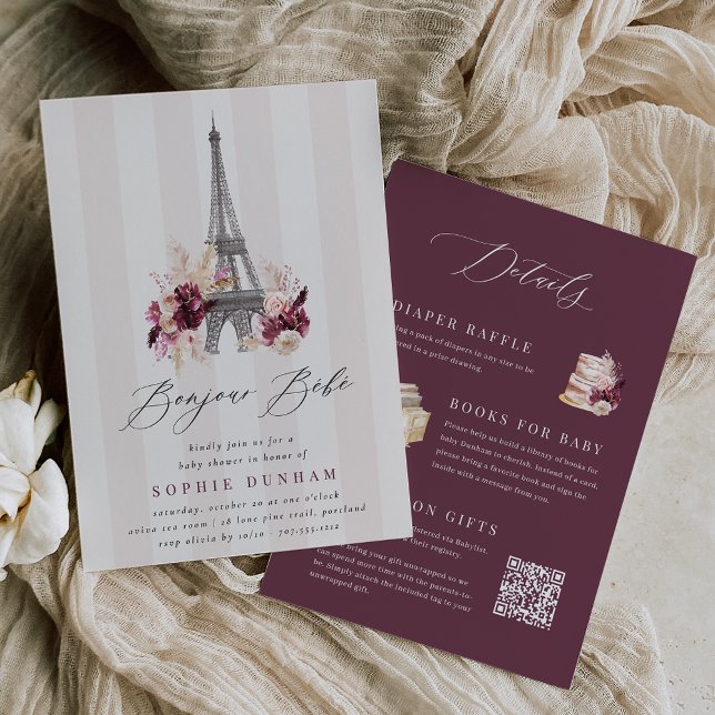 Bonjour Bébé Double Sided Paris Baby Shower Invitation (Creator Uploaded)
