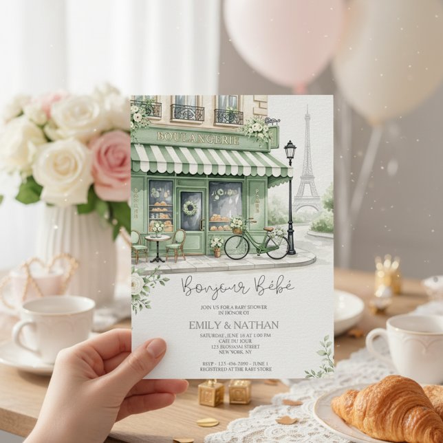 Bonjour Bebe eiffel tower French chic baby Shower Invitation (Creator Uploaded)
