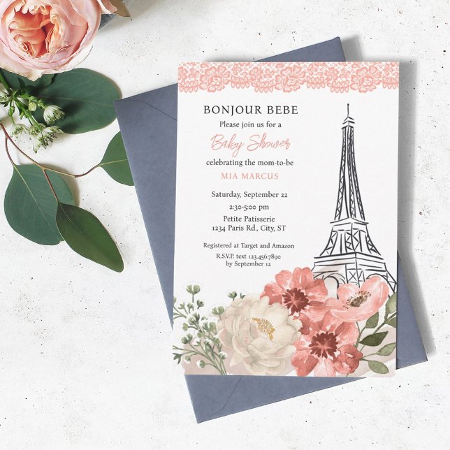 Bonjour Bebe Eiffel Tower Paris Baby Shower Invitation (Creator Uploaded)