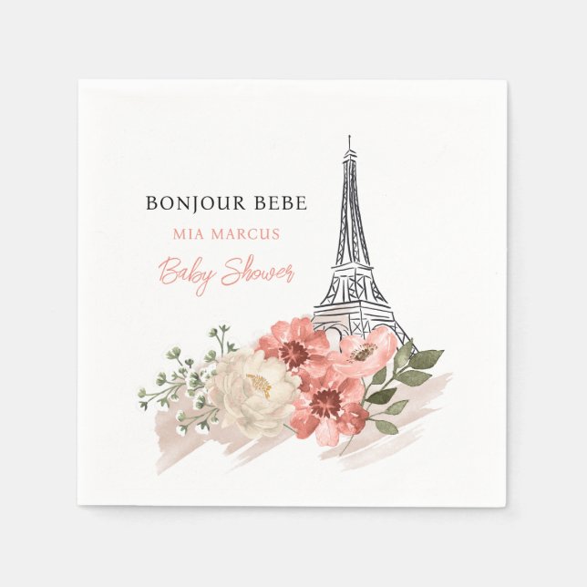 Bonjour Bebe Eiffel Tower Paris Baby Shower Napkin (Front)