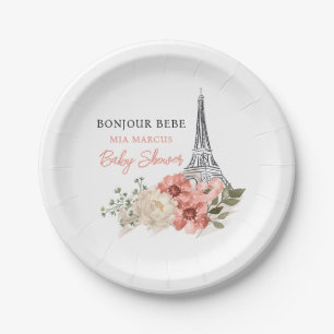 Bonjour Bebe Eiffel Tower Paris Baby Shower Paper Plate