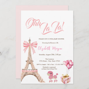 Bonjour Bébé Eiffel Tower Pink Bow  Present Poodle Invitation