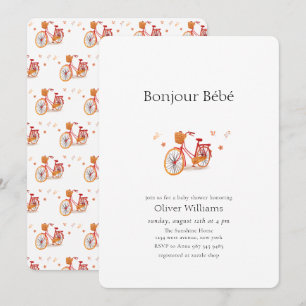 Bonjour Bébé Fall Leaves Bicycle Baby shower Invitation