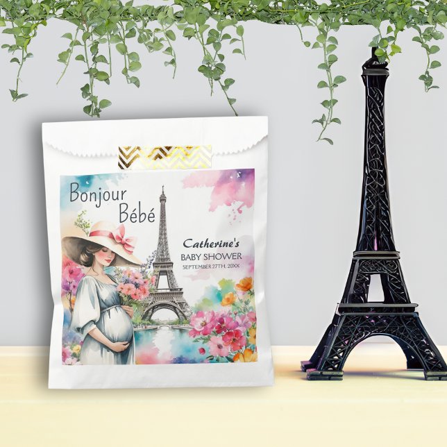Bonjour Bebe Floral Eiffel Tower Paris Baby Shower Favour Bags (Creator Uploaded)