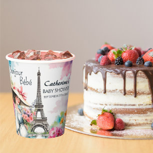 Bonjour Bebe Floral Eiffel Tower Paris Baby Shower Paper Cups