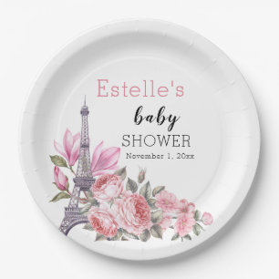 Bonjour Bebe   Floral French Baby Shower Paper Plate